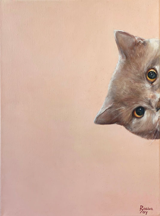 Картина под названием "Cat" - Regina Baybikova, Подлинное произведение искусства, Масло