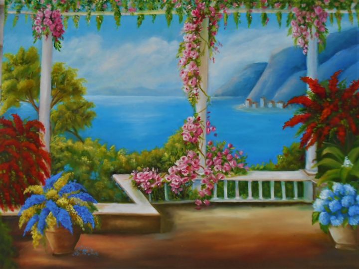 Ζωγραφική με τίτλο "Jardim do Mediterrâ…" από Regina Schwingel, Αυθεντικά έργα τέχνης, Λάδι