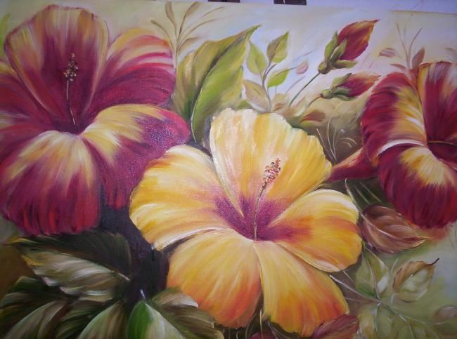 Painting titled "hibiscos" by Regina Schwingel, Original Artwork