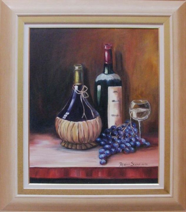 Pintura intitulada "VINHOS E UVAS" por Regina Schwingel, Obras de arte originais