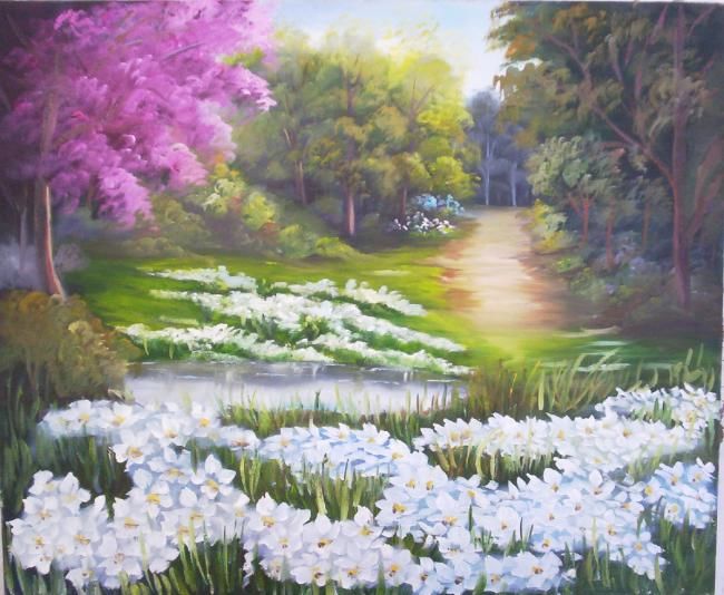 Pintura intitulada "campo de flores 16" por Regina Schwingel, Obras de arte originais