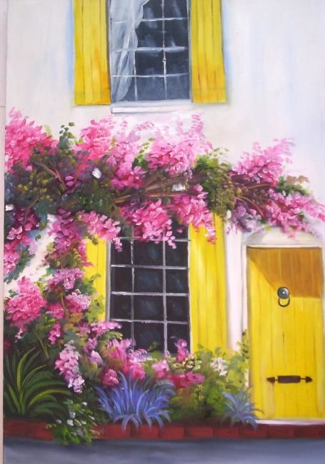 Painting titled "CASA FLORIDA" by Regina Schwingel, Original Artwork, Oil