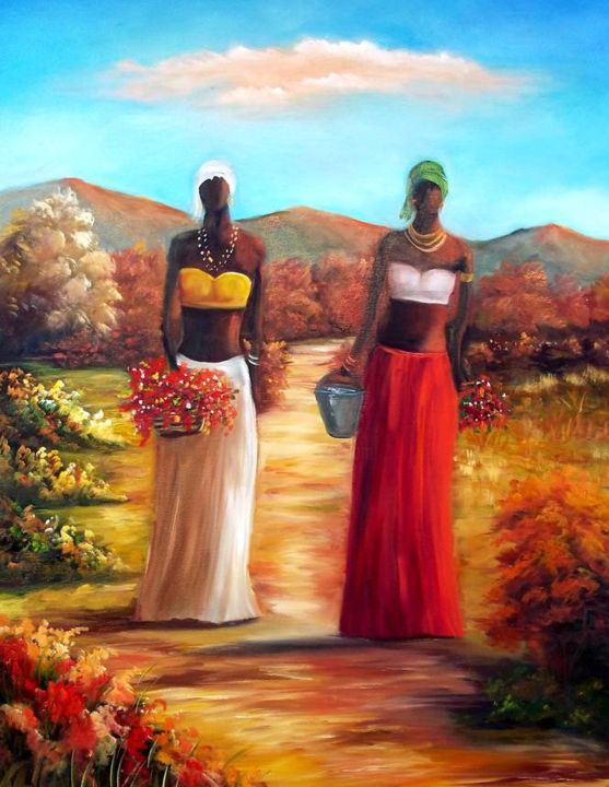 Pittura intitolato "AFRICANAS FLORISTAS…" da Regina Schwingel, Opera d'arte originale