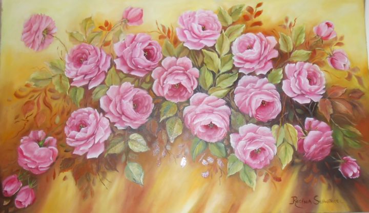 Pintura intitulada "ROSAS ROSAS 354" por Regina Schwingel, Obras de arte originais, Óleo