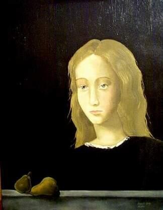 Картина под названием "Girl with Pears" - Reginald Gray, Подлинное произведение искусства, Масло