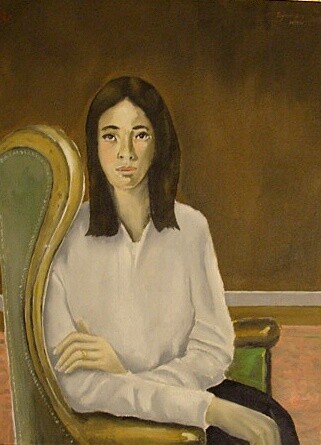 Pintura titulada "Girl in Chair" por Reginald Gray, Obra de arte original