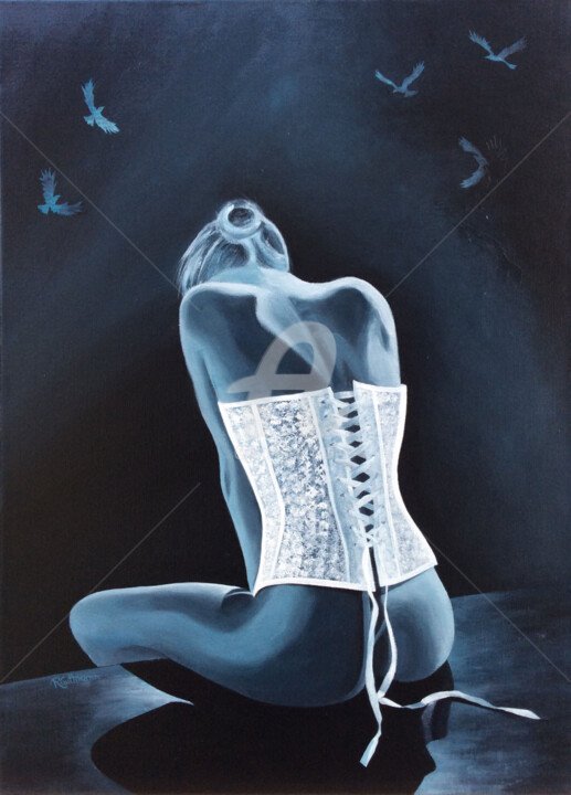 Peinture intitulée "LE CORSET BLANC" par Régine Guthmann, Œuvre d'art originale, Acrylique