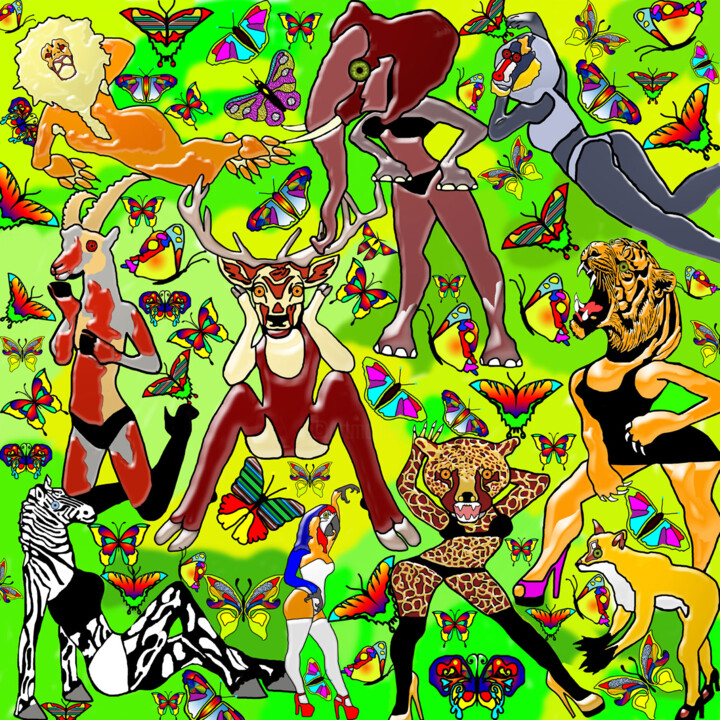 Arts numériques intitulée "The TV Junglecamp" par Regine Jonas, Œuvre d'art originale, Travail numérique 2D