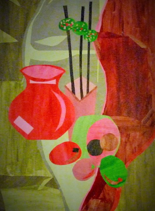 Peinture intitulée "pots et bouquet" par Régine Ledanois, Œuvre d'art originale, Acrylique
