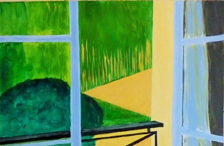 Malerei mit dem Titel "par la fenêtre" von Régine Ledanois, Original-Kunstwerk, Acryl