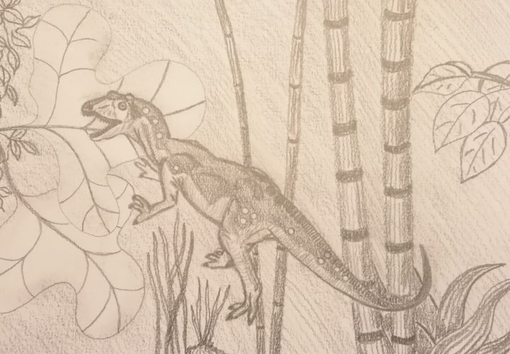 Dessin intitulée "dinosaure" par Régine Ledanois, Œuvre d'art originale, Crayon