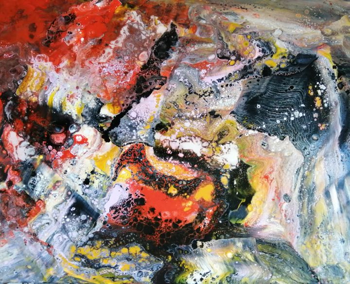 Malerei mit dem Titel "volcanique" von Régine Ledanois, Original-Kunstwerk, Acryl