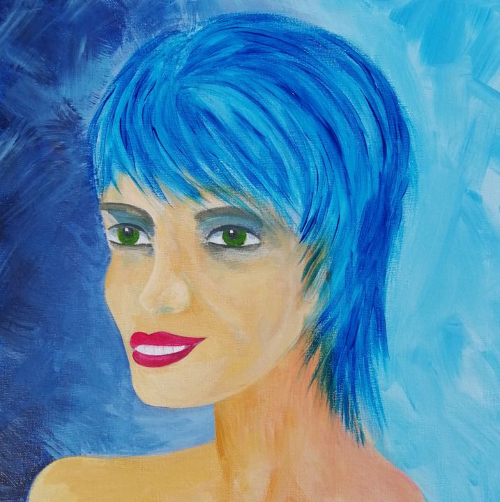 Painting titled "La fille aux yeux v…" by Régine Ledanois, Original Artwork, Acrylic