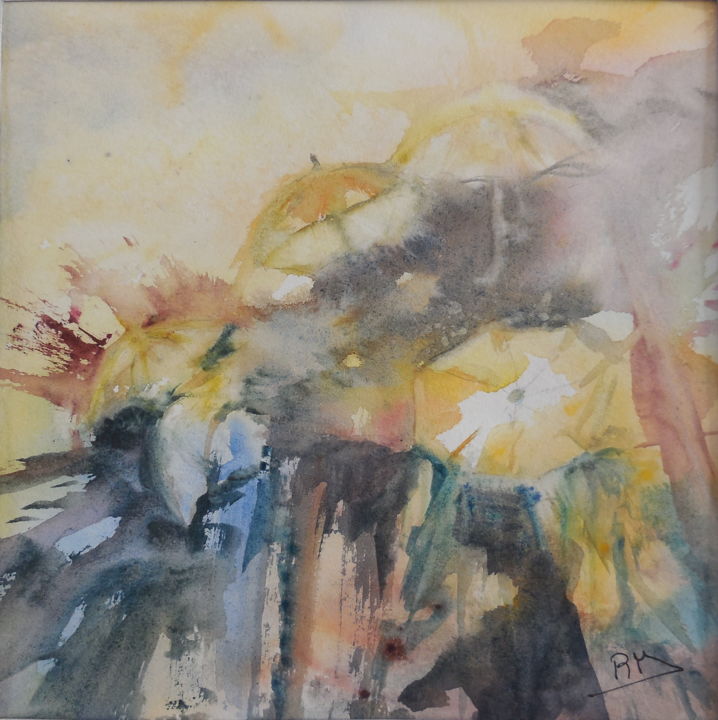 Malerei mit dem Titel "Les ombrelles III" von Navema, Original-Kunstwerk, Aquarell