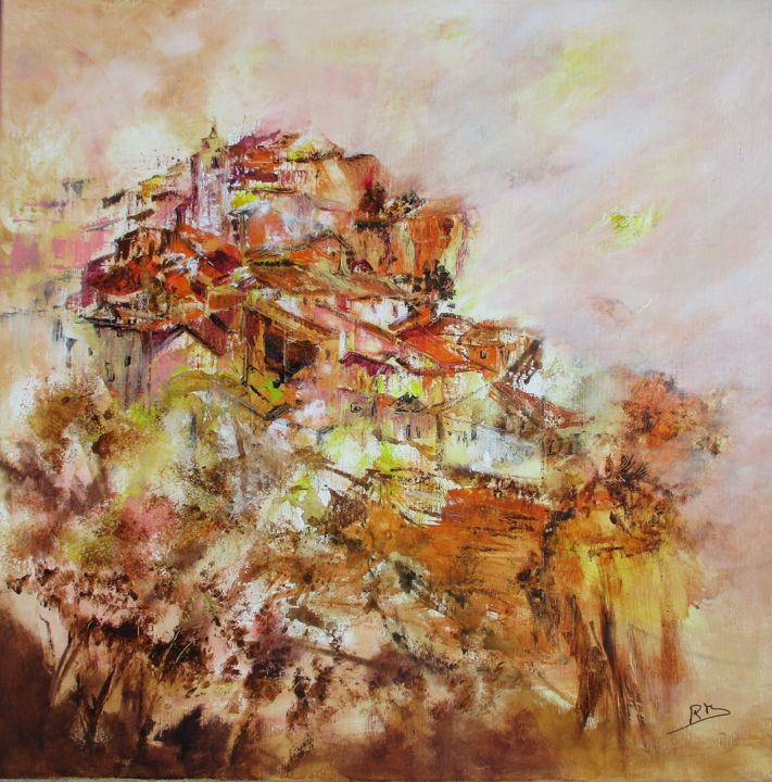 Painting titled "Ocre en Provence" by Navema, Original Artwork, Acrylic Mounted on Wood Stretcher frame