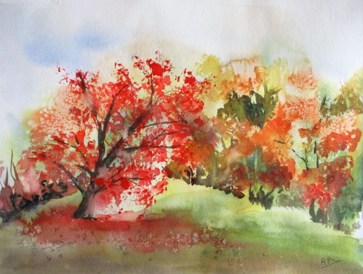Peinture intitulée "Couleurs d'automne I" par Navema, Œuvre d'art originale, Aquarelle