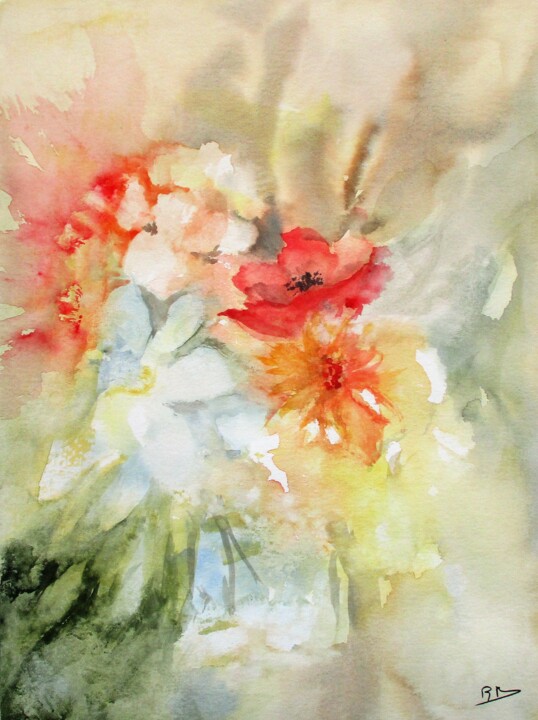 Pintura titulada "Douces fleurs" por Navema, Obra de arte original, Acuarela