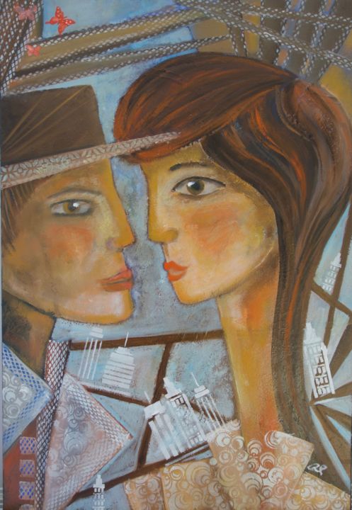 绘画 标题为“"COUPLE DANS LA VIL…” 由Régine Peltier, 原创艺术品, 油