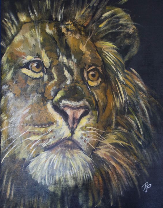 Peinture intitulée "CAMEL LE LION" par Régine Peltier, Œuvre d'art originale, Huile Monté sur Châssis en bois