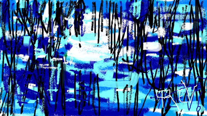 Цифровое искусство под названием "Lumières  bleues" - Rev, Подлинное произведение искусства, Цифровая живопись
