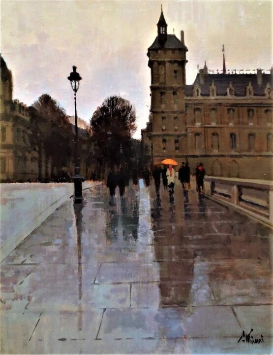 Painting titled "Pluie à Paris" by Régis Pettinari, Original Artwork, Acrylic