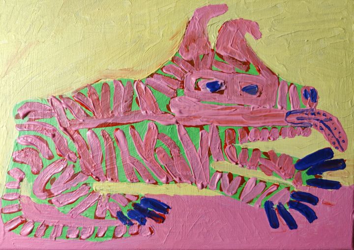 Pittura intitolato "chien rose" da Régis Duprat, Opera d'arte originale, Acrilico