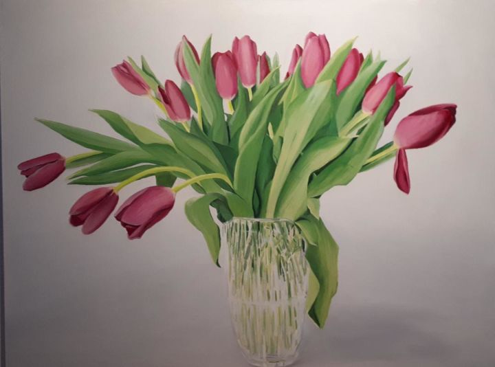 Painting titled "tulipes" by R.Paül, Original Artwork, Oil