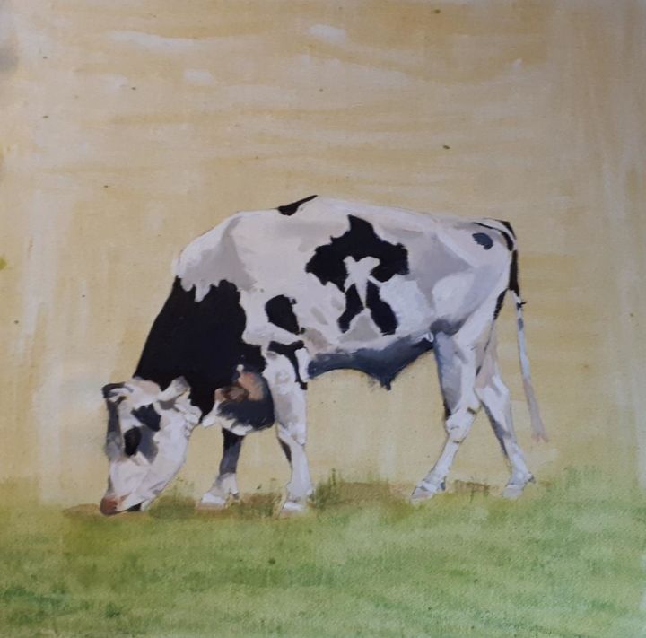 Painting titled "cow" by R.Paül, Original Artwork, Oil