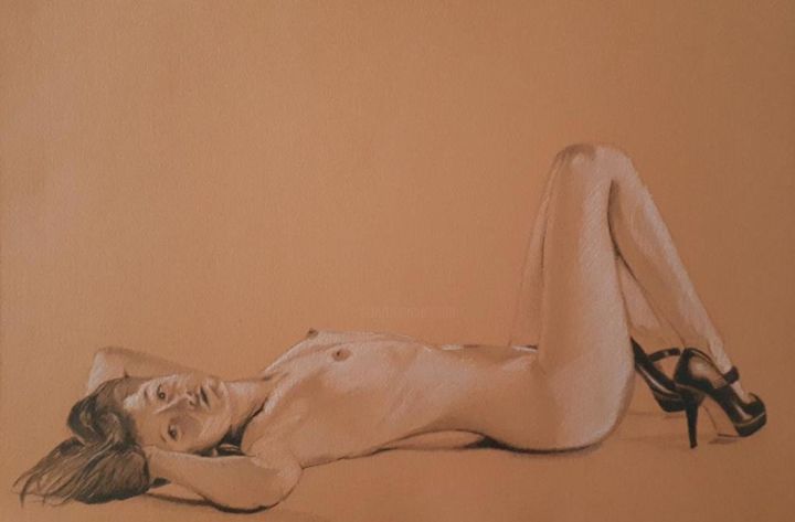 Рисунок под названием "Woman Darwing" - R.Paül, Подлинное произведение искусства, Карандаш
