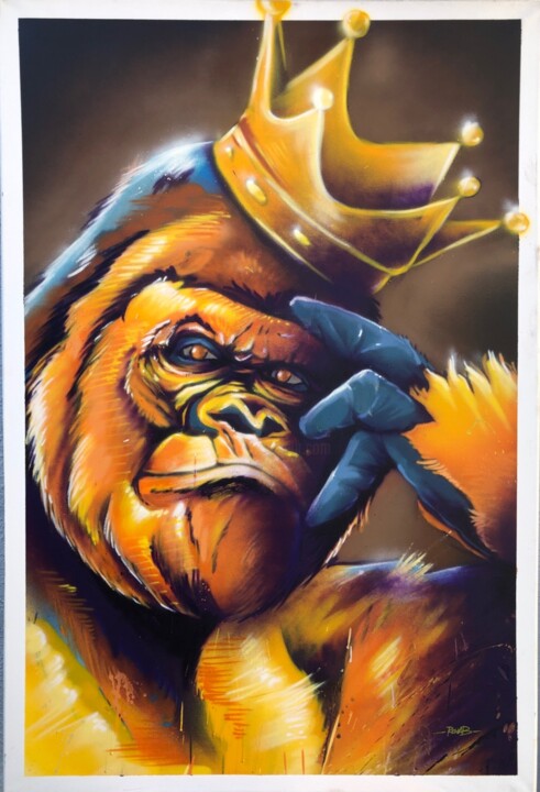 Peinture intitulée "King Gorillaz" par Rehab, Œuvre d'art originale, Bombe aérosol Monté sur Châssis en bois