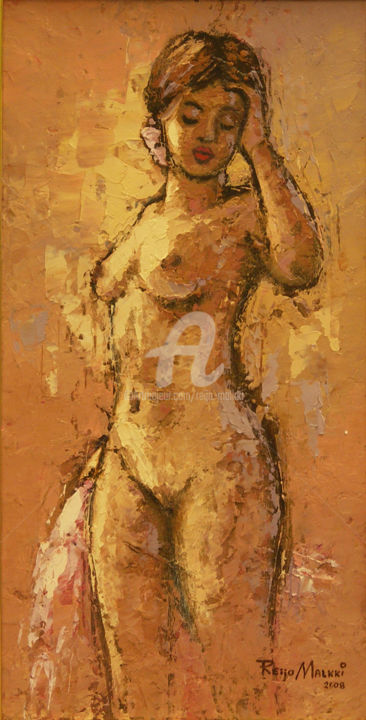 Schilderij getiteld "Naked woman" door Reijo Malkki, Origineel Kunstwerk, Olie