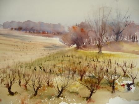 Painting titled "Hiver gaillacois" by Reine-Marie Pinchon, Original Artwork