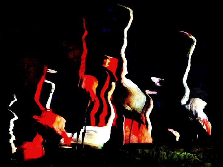 Digitale Künste mit dem Titel "Flamingo - Flamant 1" von Reiner Borner, Original-Kunstwerk, Digitale Malerei