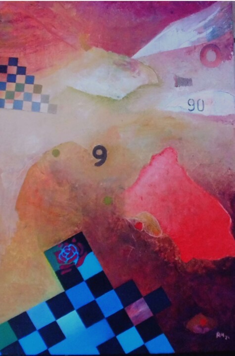Malerei mit dem Titel "9090 with rose" von Reiner Makarowski, Original-Kunstwerk, Öl