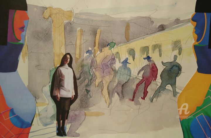 Collages intitulée "In der Metro" par Reiner Poser, Œuvre d'art originale, Collages