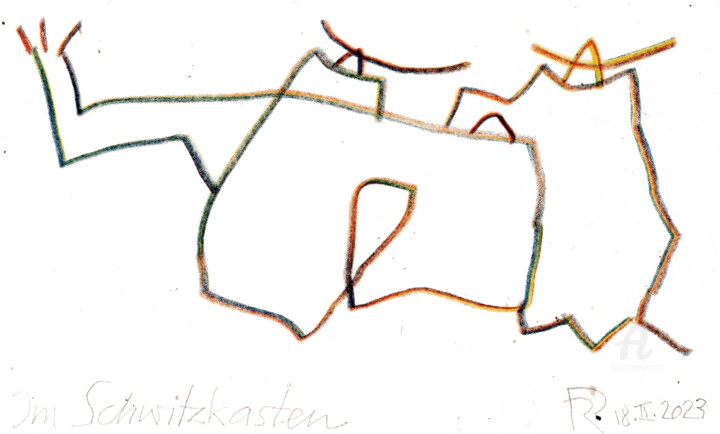 Dessin intitulée "Im Schwitzkasten" par Reiner Poser, Œuvre d'art originale, Stylo gel