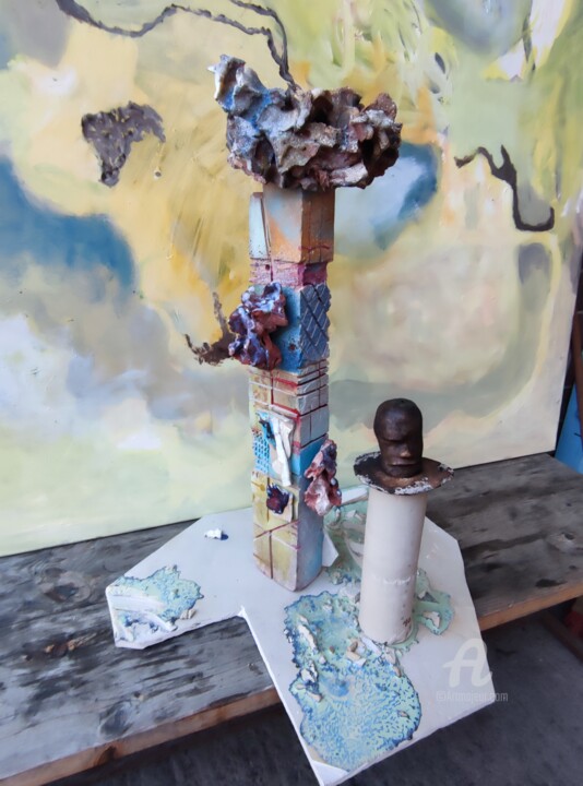 Sculpture titled "Keramische Rakete" by Reiner Poser, Original Artwork, Ceramics