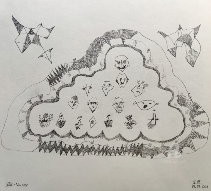 Dessin intitulée "Himmel, Gott und di…" par Reiner Poser, Œuvre d'art originale, Crayon