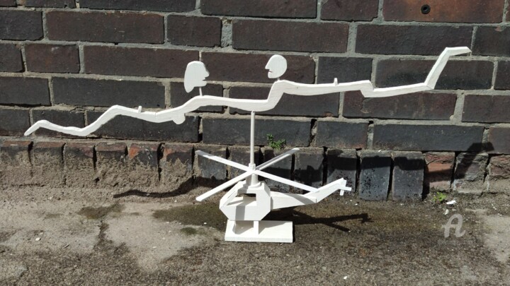 Sculpture intitulée "High Flying Lovers" par Reiner Poser, Œuvre d'art originale, Bois