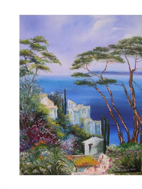 Peinture intitulée "jardin méditerranée…" par Reine-Rose, Œuvre d'art originale, Huile