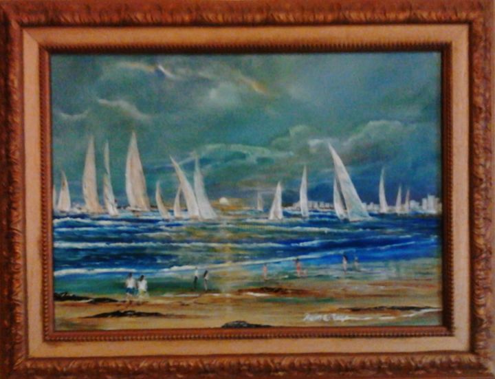 Painting titled "port de la chaume-" by Reine-Rose, Original Artwork