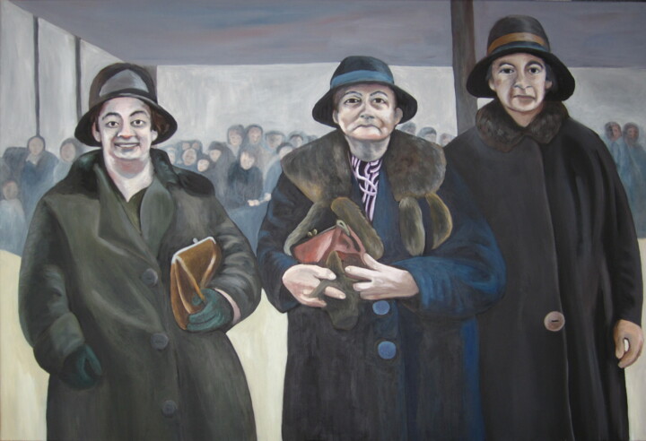 Malerei mit dem Titel "Drei Frauen" von Reingard Raasch-Aselmeyer, Original-Kunstwerk, Acryl