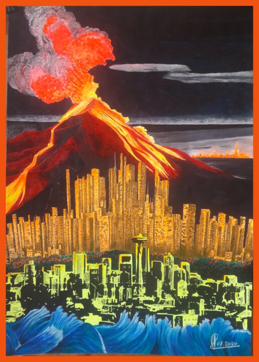 Картина под названием "Volcano" - Reinhard Häussler, Подлинное произведение искусства, Акрил