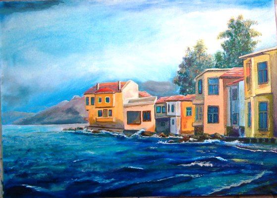 Painting titled "Churchman's House" by Reis, Original Artwork, Oil