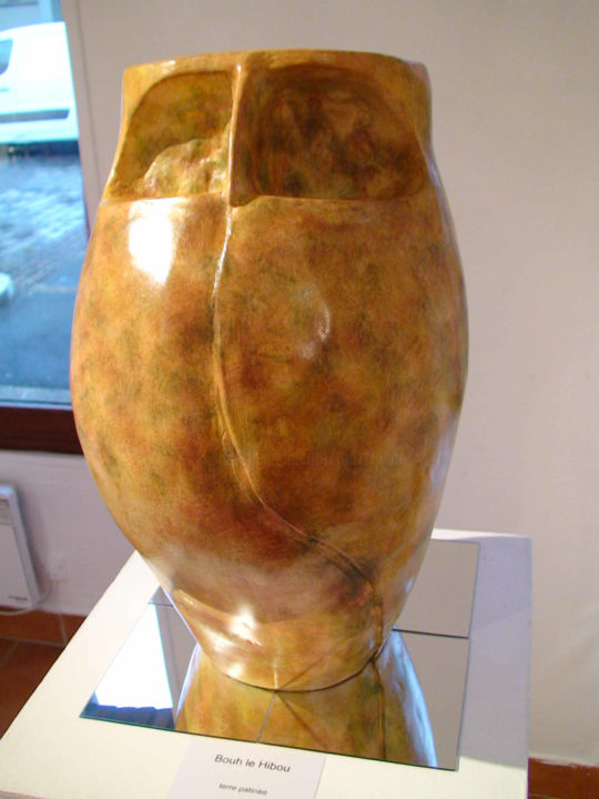 Sculpture intitulée "bouh le hibou" par Claude Reitz, Œuvre d'art originale, Terre cuite