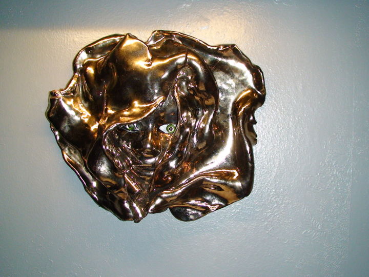 Sculpture titled "masque 6" by Claude Reitz, Original Artwork, Terra cotta