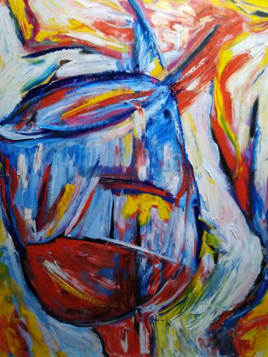 Painting titled "Copa de vino" by Javier López Villabrille, Original Artwork, Oil