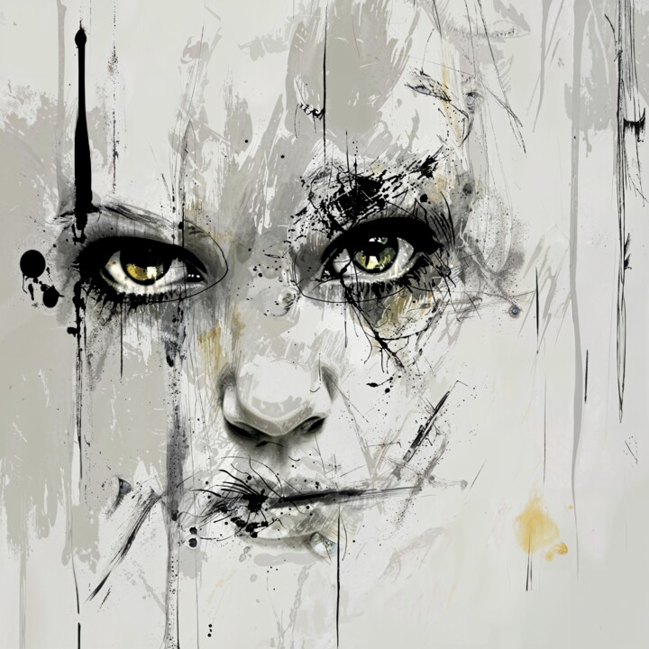 Digital Arts titled "eYes # 1" by Reivart, Original Artwork, Digital Collage Mounted on Wood Stretcher frame