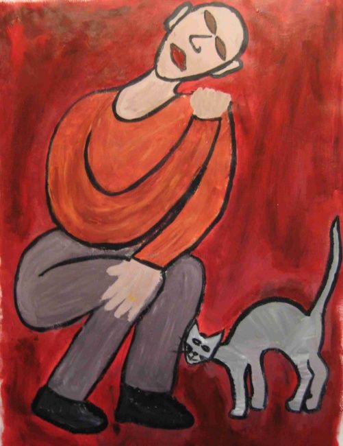 Peinture intitulée "Amédéo et sa chatte" par Deburane, Œuvre d'art originale
