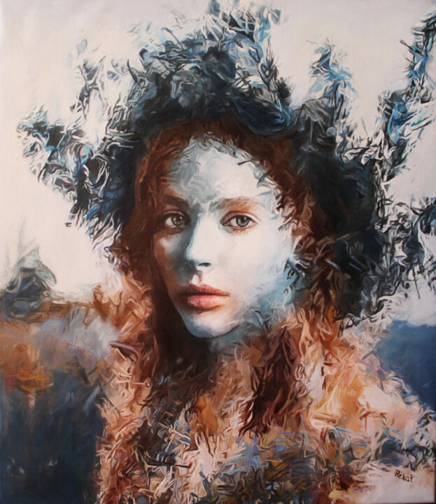 Картина под названием "Femme bleue" - Rékai Zsolt, Подлинное произведение искусства, Масло